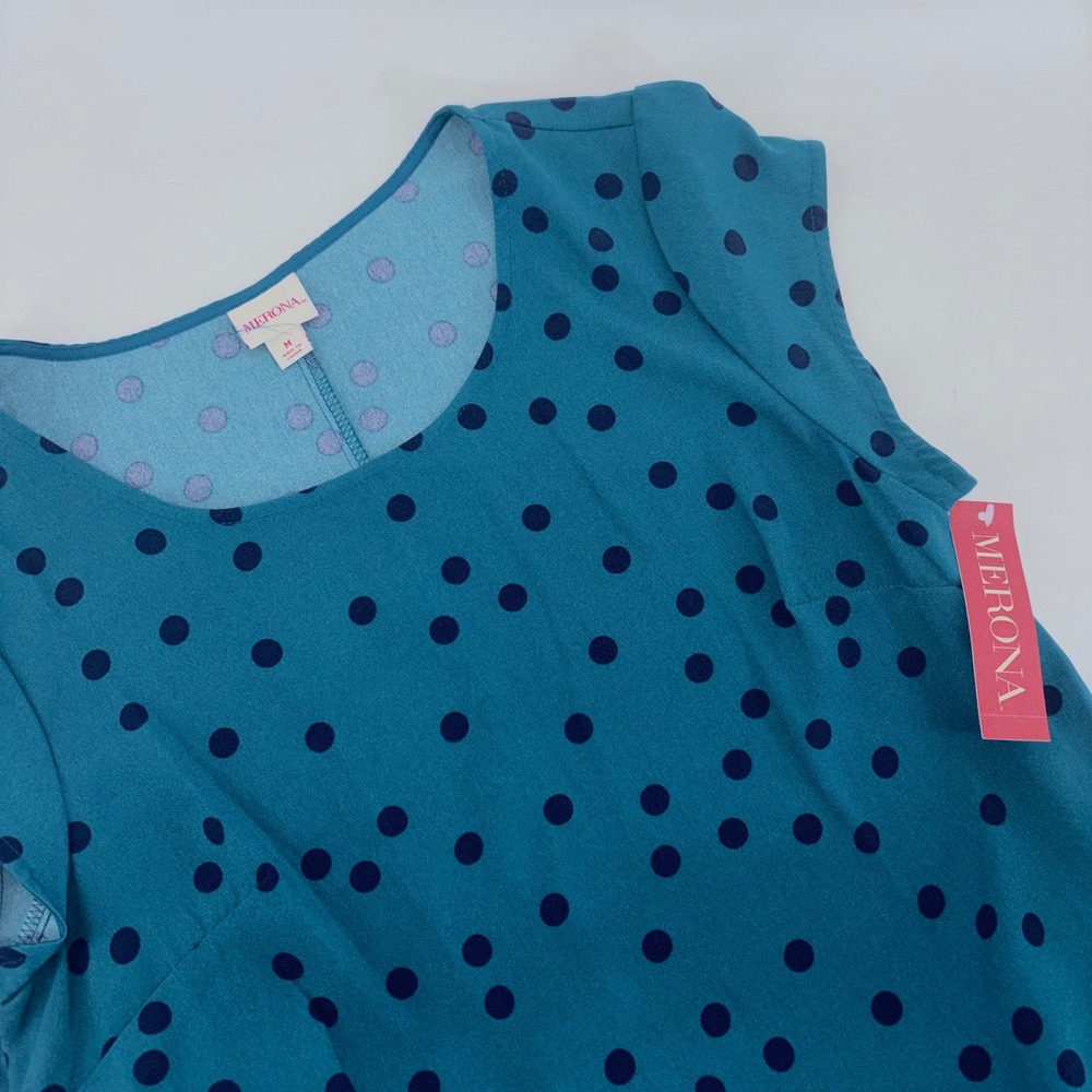 Merona Womens Teal Blue Polka Dot Short Sleeve Shift Dress Size M NWT